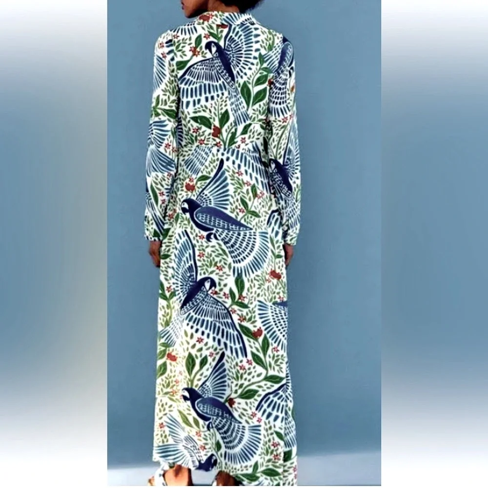 FARM Rio Blue, Green & White Bird-Print Maxi Dress - Picture 4 of 6